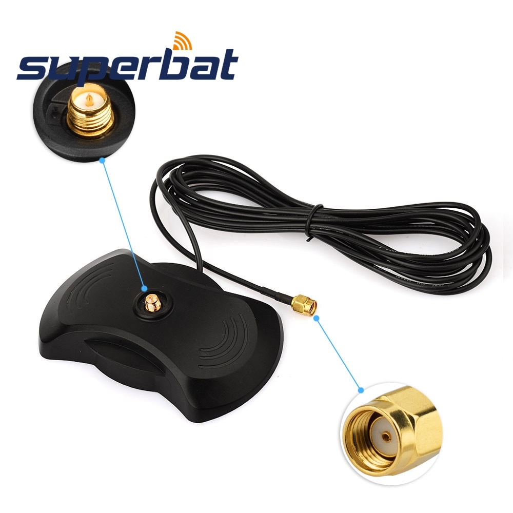 Superbat 2.4Ghz Wifi/Gsm/3G/4G Lte Antenne Base Met RP-SMA Jack Connector Sterke magnetische Antenne Base