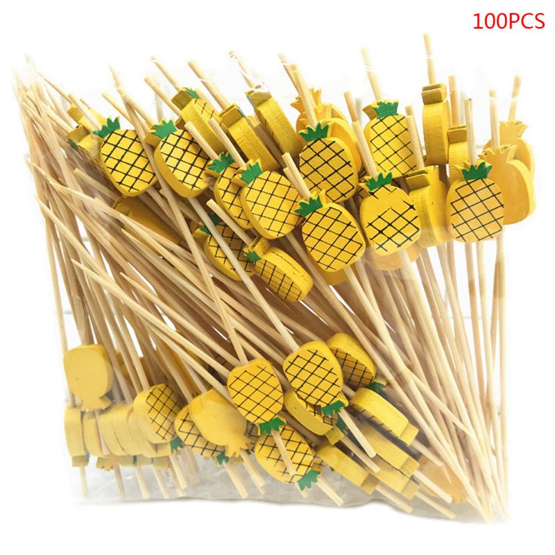 100 Stuks Wegwerp Bamboe Picks Voedsel Fruit Cocktail Handgemaakte Tandenstokers Supply: Pineapple