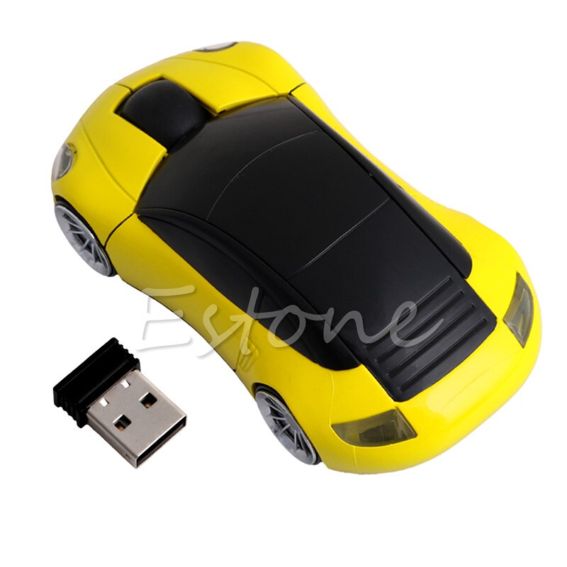 Computer Accessories 2.4GHz 3D Optical Wireless Mouse Mice Car Shape Receiver USB For PC Laptop: Yellow