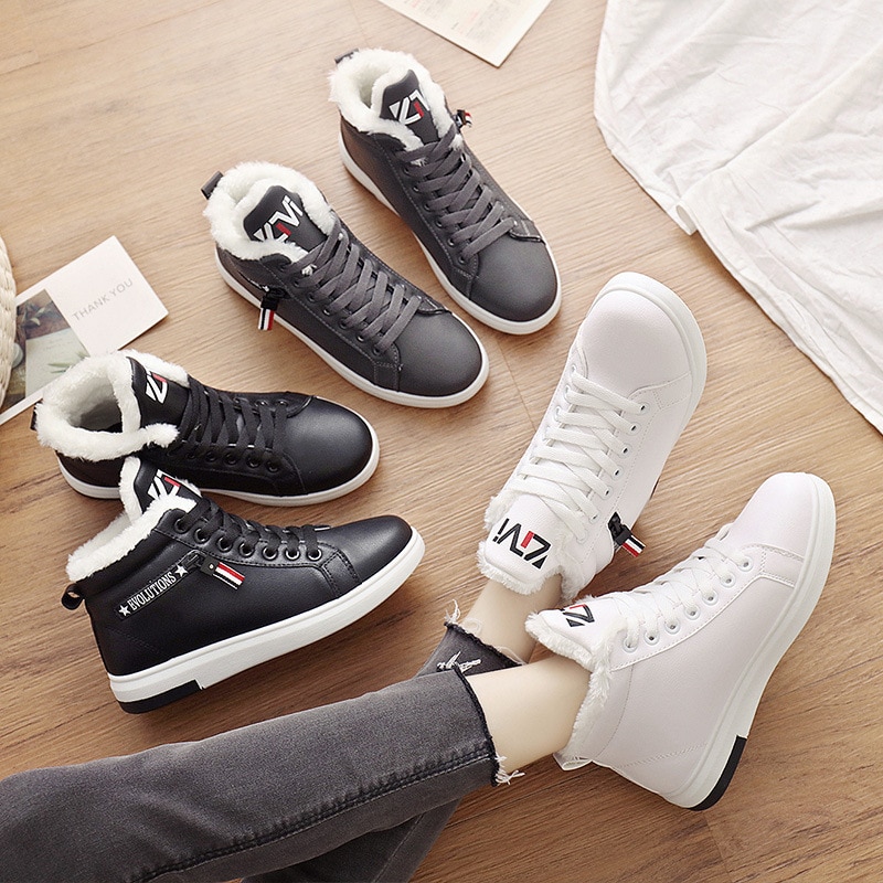Winterlaarzen dames enkellaarsjes warme pu pluche winter damesschoenen sneakers flats veterschoenen korte sneeuwlaarzen dameslaarzen