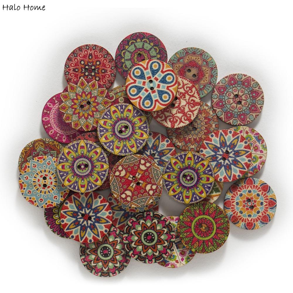 50/100pcs Retro Series Painted Round Wood Buttons Handwork Sewing Scrapbook Clothing Crafts Accessories Card 15-25mm