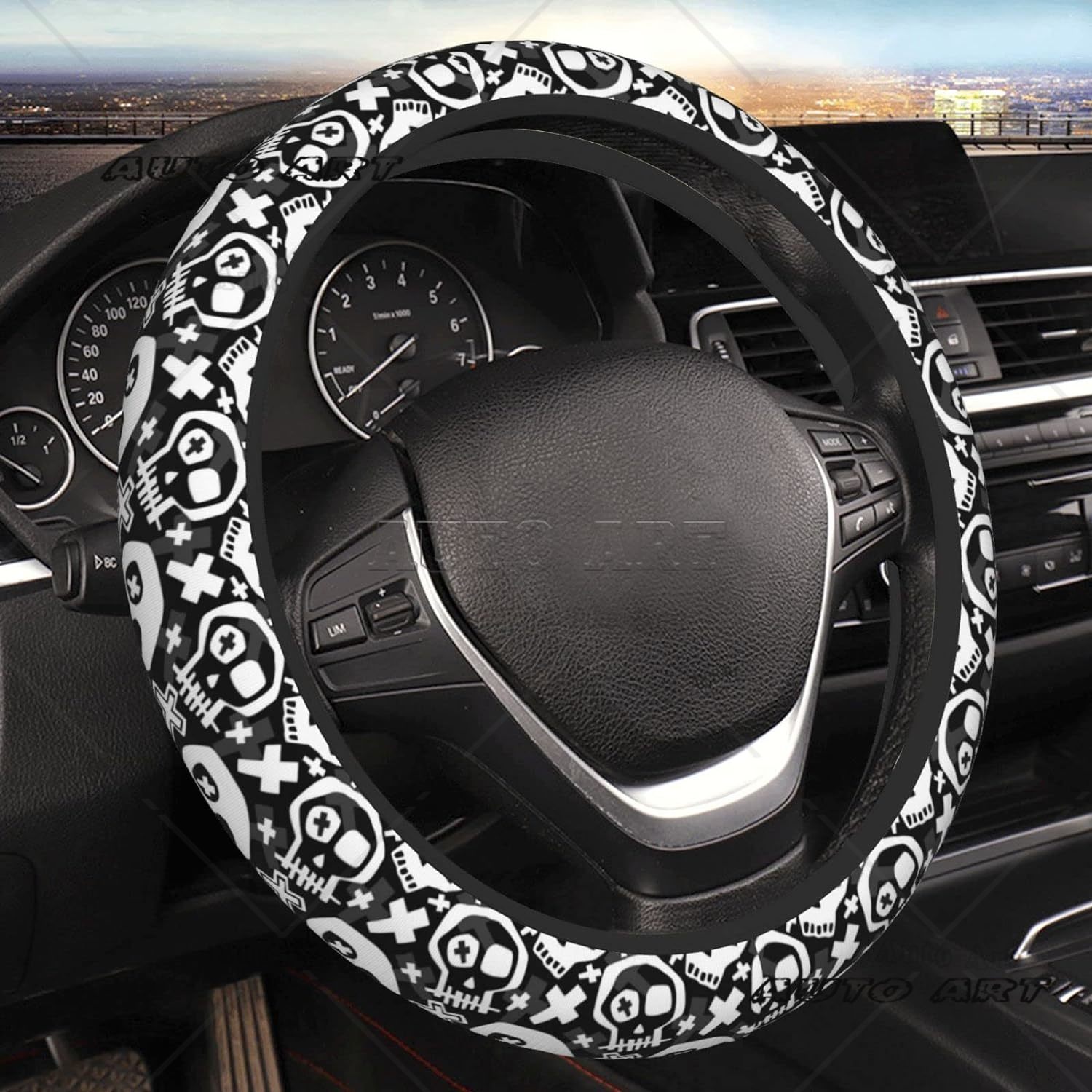 Steering Wheel Cover White Skull Goth Horror Black Neoprene Steering Wheel Protector Universal Fit Most Car Sedans 15 Inch: SKY BLUE