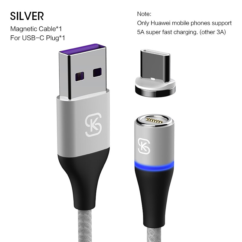 Sikai cabo usb carregador rápido 3 em 1 5a, cabo de carregamento rápido e magnético para huawei honor view 20 usb c 5a qc4.0 para honor 10 30pro