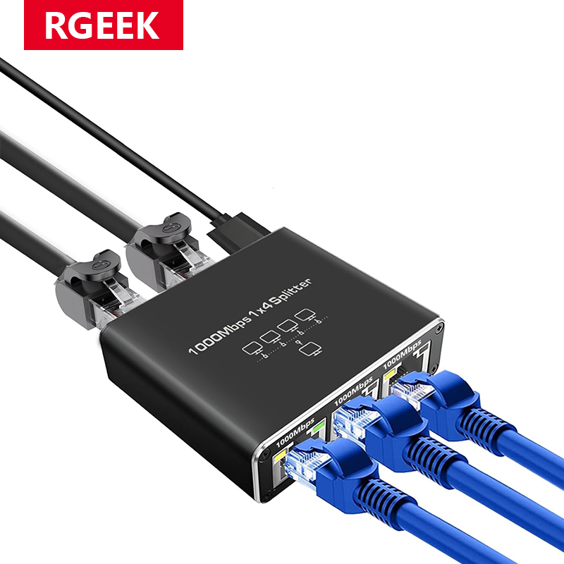 Rozgałęźnik sieciowy RGEEK Rozgałęźnik Ethernet do laptopa PC Sieć RJ45 1 do 2 3 4 Hub Ethernet 1000M Gigabite Rozgałęźnik Ethernet