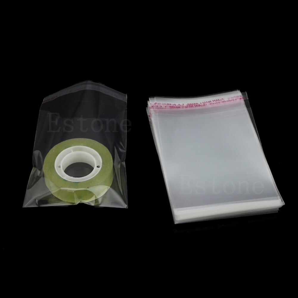 Parti 100 stk 5 størrelser opp clear seal pack selvklæbende smykkeposer plast