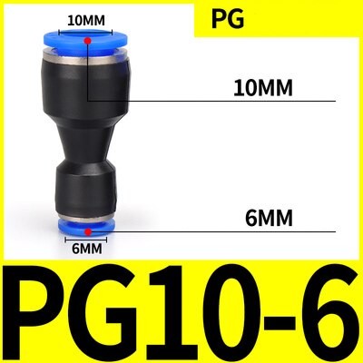 PU PG pneumatic connector air water hose variable diameter straight air quick connector plastic connector 4 6 8 10 12 14 16mm: PG10-6