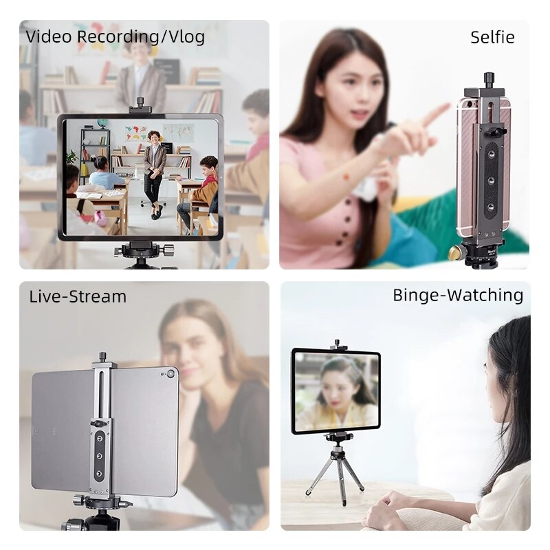 XILETU XJ-15 Universal Aluminum Alloy Tablet Phone Stand Holder Clip Tripod Adjustable Bracket for iPad Mobile Phones Tablets