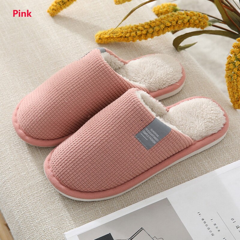 Women Indoor Slippers Warm Lovers Home Slipper Anti Slip Autumn Winter Shoes Household Floor Soft Indoor Flat Cotton Home Shoes: pink / 36-37