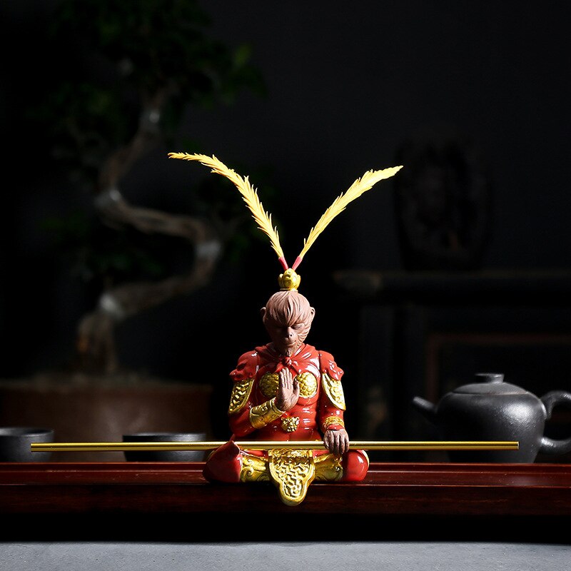 Service à thé chinois Kungfu roi singe, argile violette, Statue de bouddha, décoration de voiture Feng Shui porte-bonheur: WK Red Clay A
