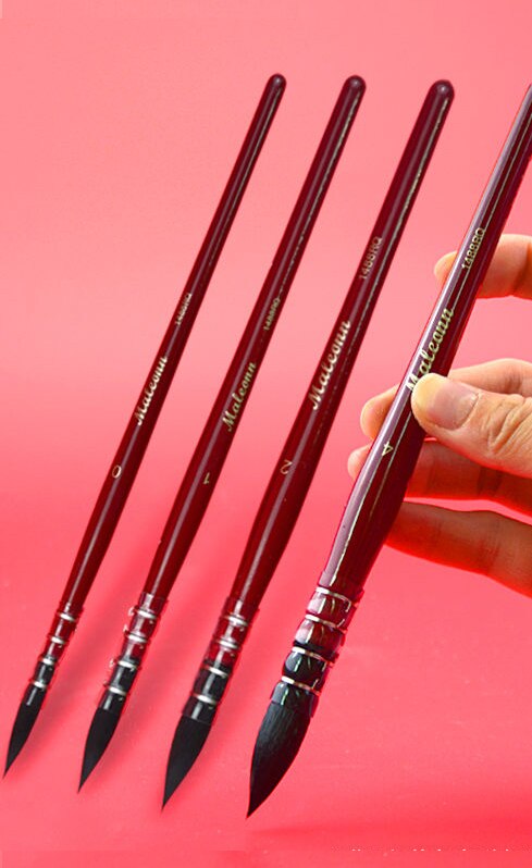 Pincel de pelo de ardilla hecho a mano para artista, pincel de acuarela pintado a mano, pinceles puntiagudos para acuarela Gouache Wash Mop Pen 1901: 1488 0 1 2 4