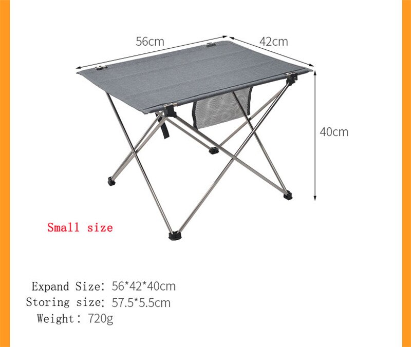Foldbart campingbord udendørs møbler bærbare vandreture sammenklappelige picnicborde aluminiumslegering ultra let udendørs foldebord: Lille grå