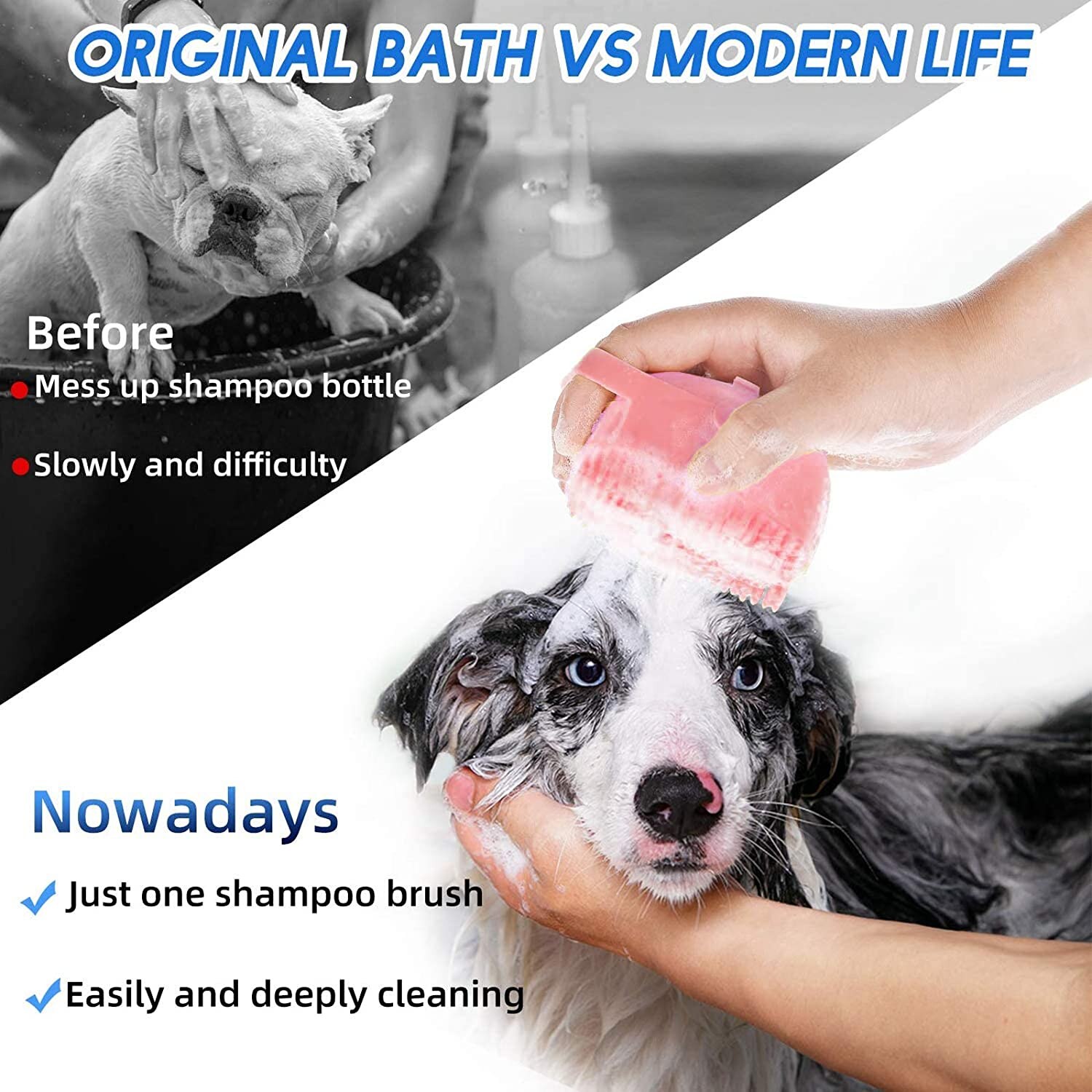 Cepillo de masaje para perros y gatos, dispensador de champú de belleza, peine de pelo para baño, cepillo de silicona suave, herramienta de belleza de limpieza