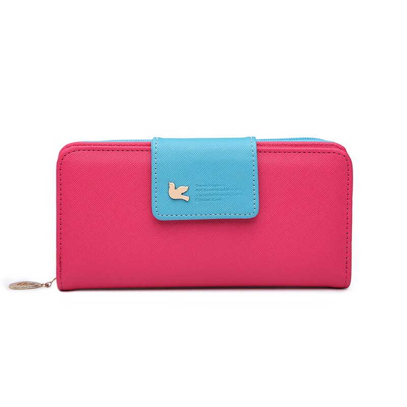 Armband kvinnor lång clutch plånbok stor kapacitet plånböcker kvinnlig dragkedja dam plånböcker telefon ficka korthållare: Rosröd