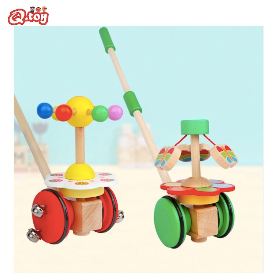 Marcheur en bois tige de poussée jouet dessin animé rotatif rouleau chariot apprentissage marche guide bois première étape voiture enfant en bas âge chariot bébé anniversaire