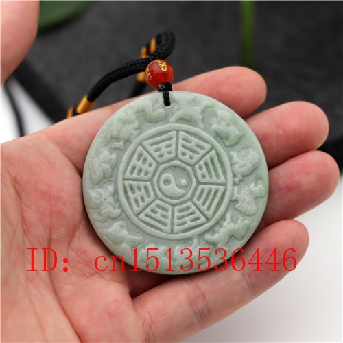 Natural Chinese Zodiac Carved Jade Pendant White Green Tai Chi Gossip Necklace Charm Jewellery Lucky Amulet