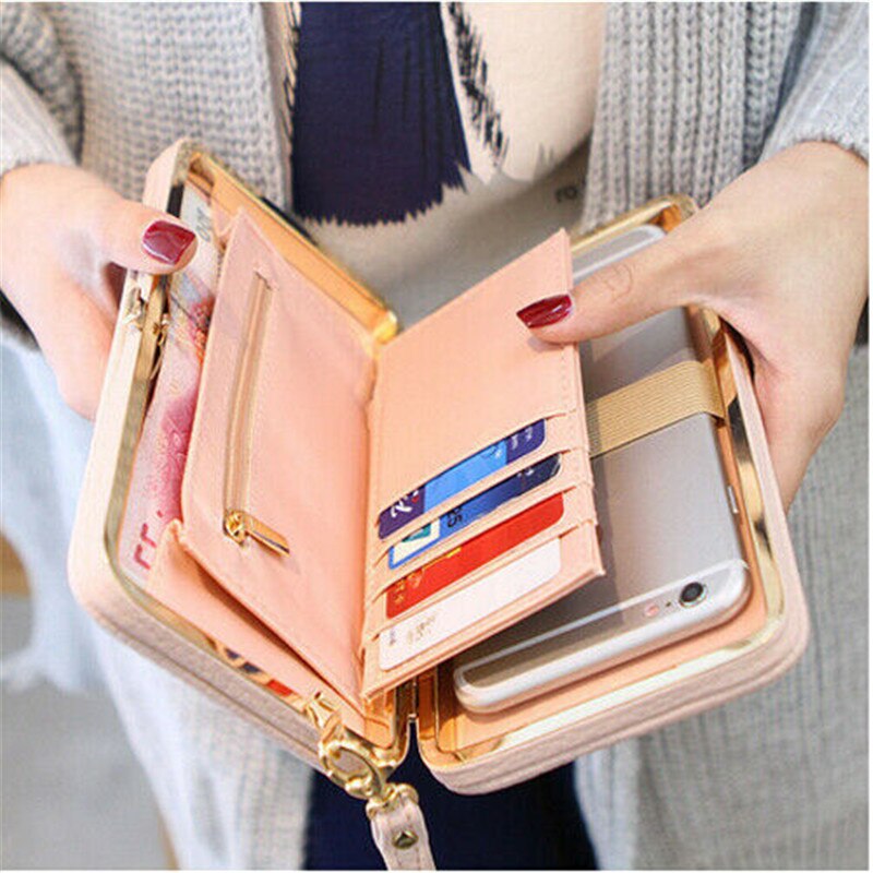 Women Bowknot Wallet Long Purse Phone Card Holder Clutch Large Capacity Pocket Female Solid PU Wallets