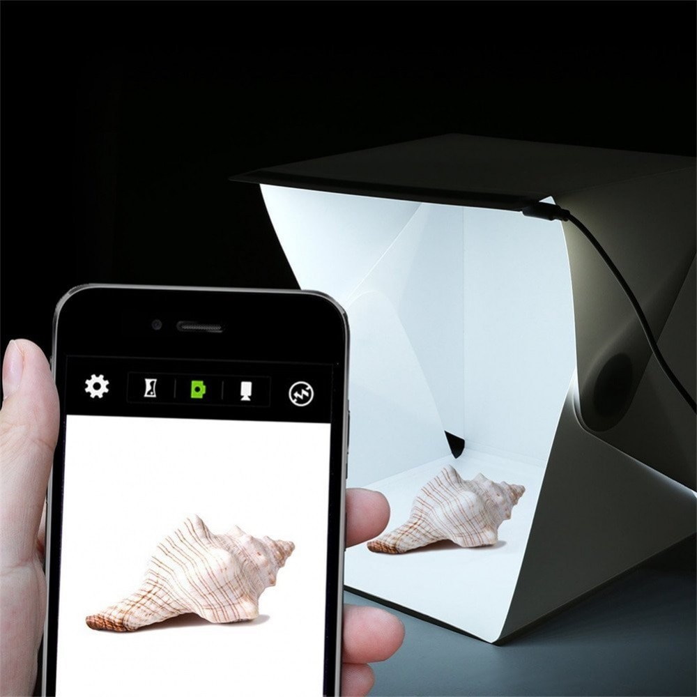 Mini caja de luz plegable portátil para estudio de fotografía caja suave de luz LED para foto caja suave para iphone DSLR cámara de fondo fotográfico