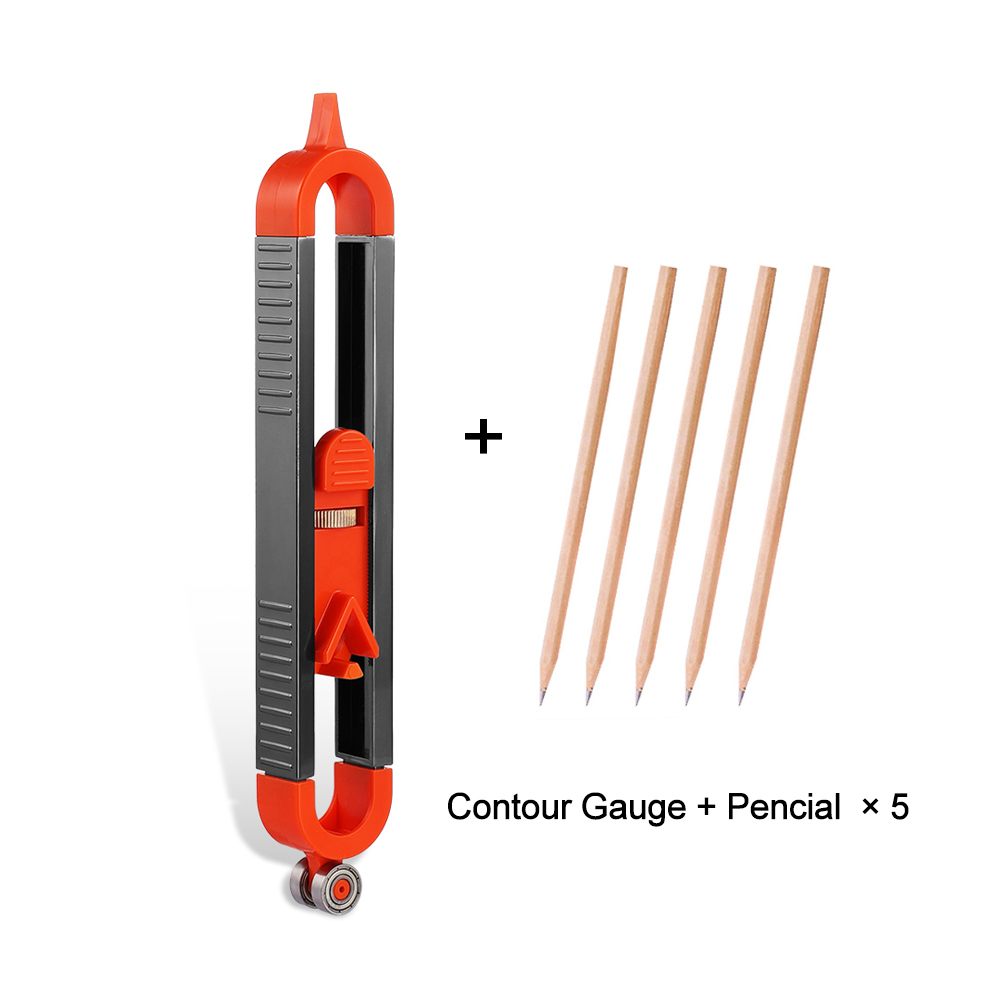 Contour Gauge With Lock Profile Scribing Ruler Precise Measure Woodworking Floor Tile Drawing Tool Metal Carpenter Gauge: With 5pcs pencil