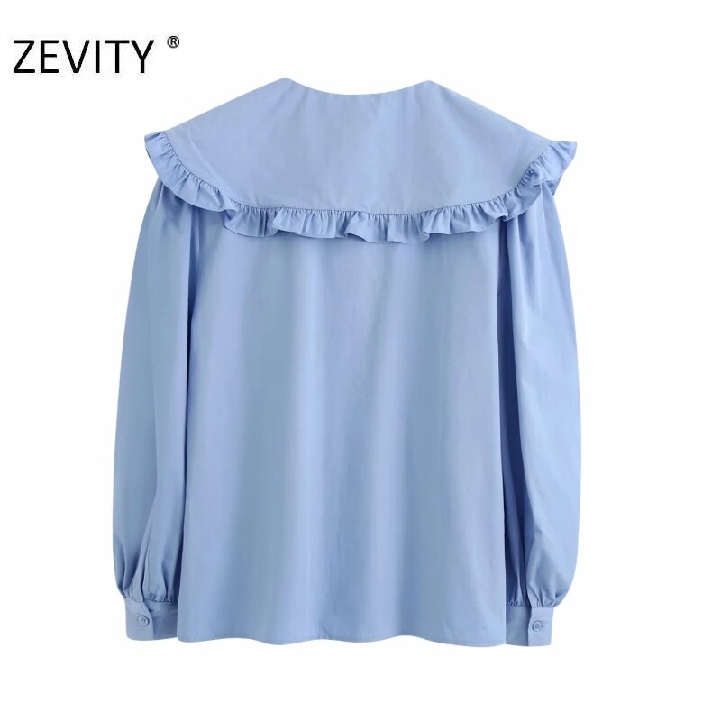 Zevity kvinnor söta veck volanger skruva ner krage smock blus skjortor kvinnor kontor breasted roupas chic chemise toppar  ls7181