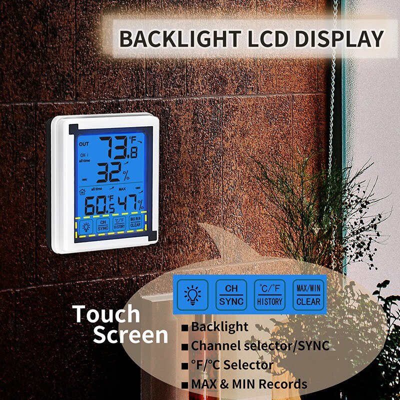 Digitale Draadloze Hygrometer Indoor Outdoor Thermometer Temperatuur En Vochtigheid Gauge Monitor Met Backlight Lcd Meter