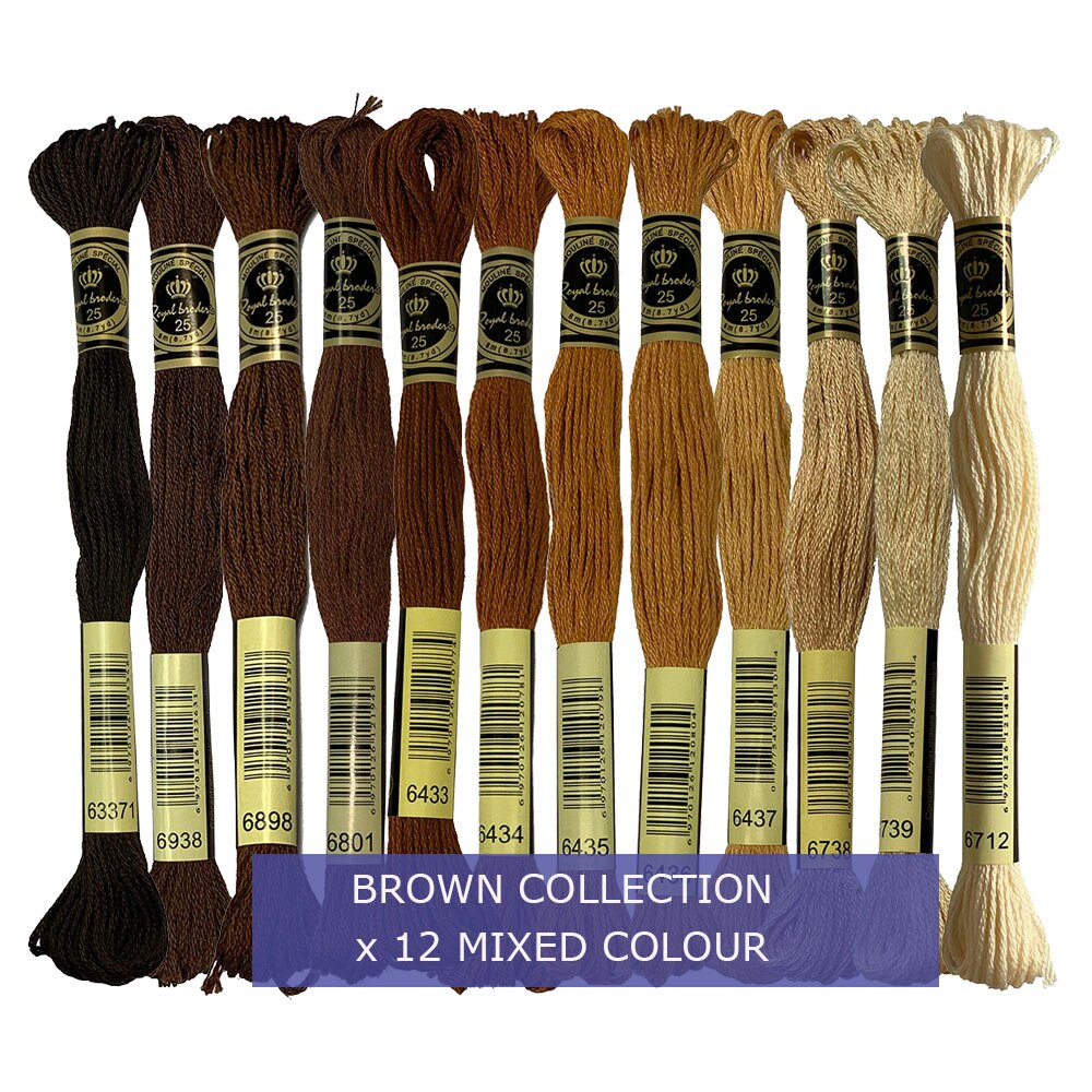 All 447 Rainbow Colors Embroidery Floss Pack 100% Long-staple Egyptian Cotton Cross Stitch Thread, 8 Meter 6 Strands: Brown Collection x15