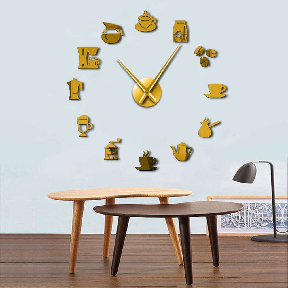 Coffee Signs Modern Kitchen Clock 3D DIY Size Adjustable Wall Clock ...