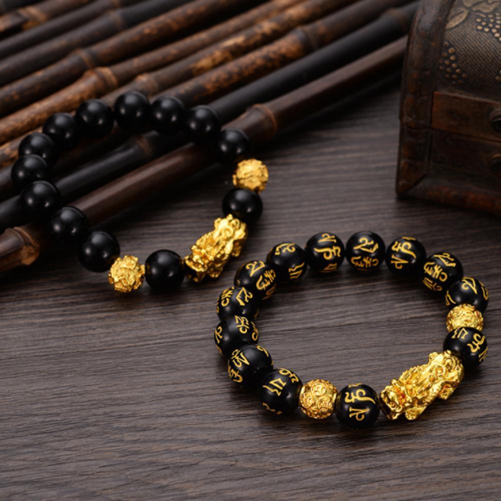 Feng Shui Zwart Obsidiaan Rijkdom Armband Pi Xiu Armbanden Draak Mantra Bead Bangle Trekken Rijkdom Geluk Voor Mannen Vrouwen