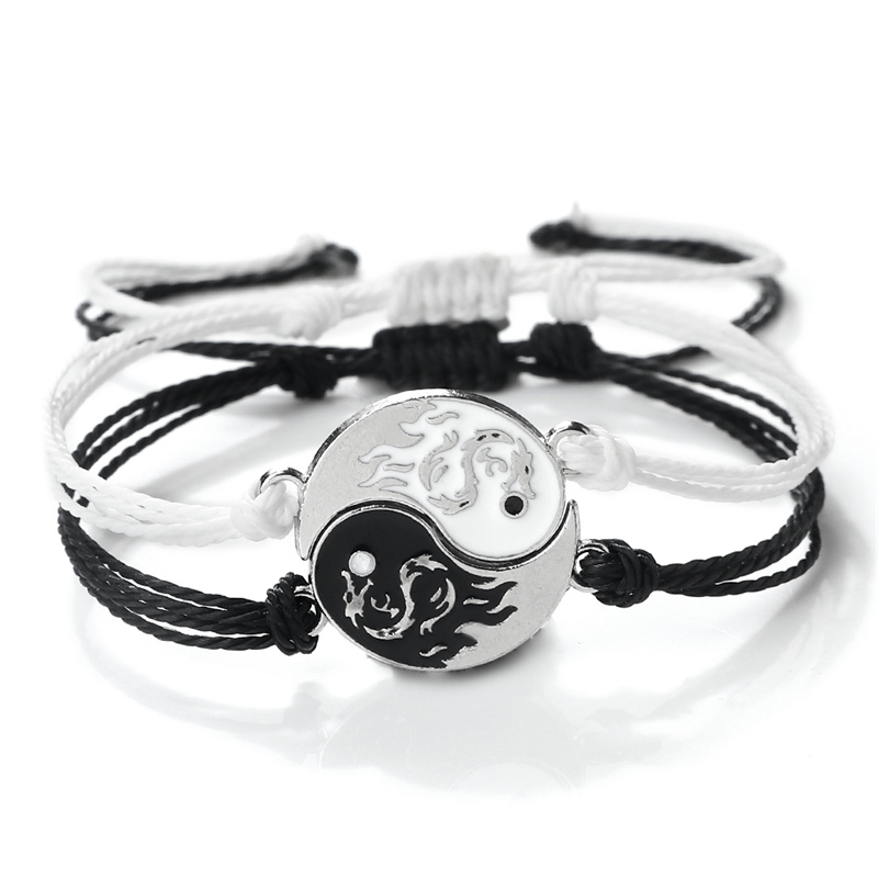 Draken Tai Chi Vlechtarmband Set - 2 Stuks - Yin Yang Koppel Armbanden: Antiek Koper Verguld