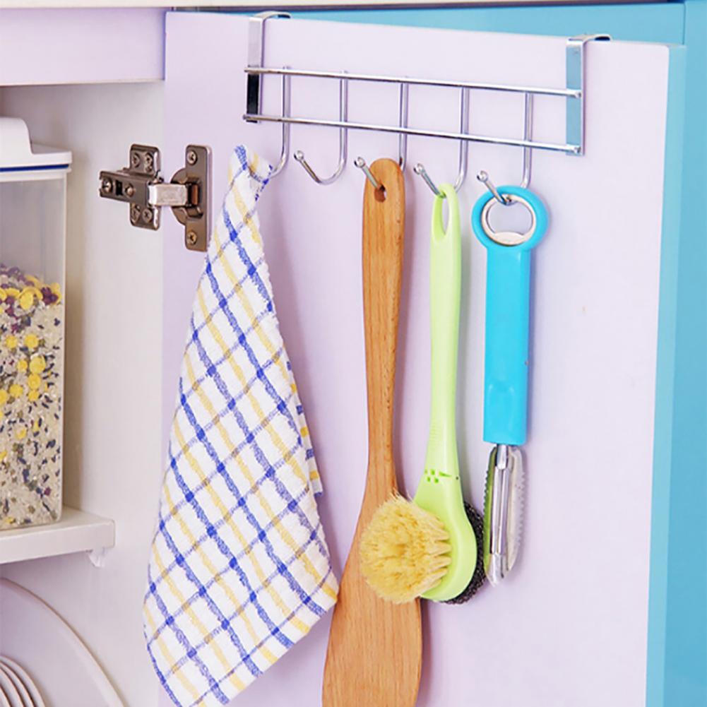 Kitchen Storage Rack Anti-slip Sturdy Stainless Steel Cupboard Hanging Hook for Room Door