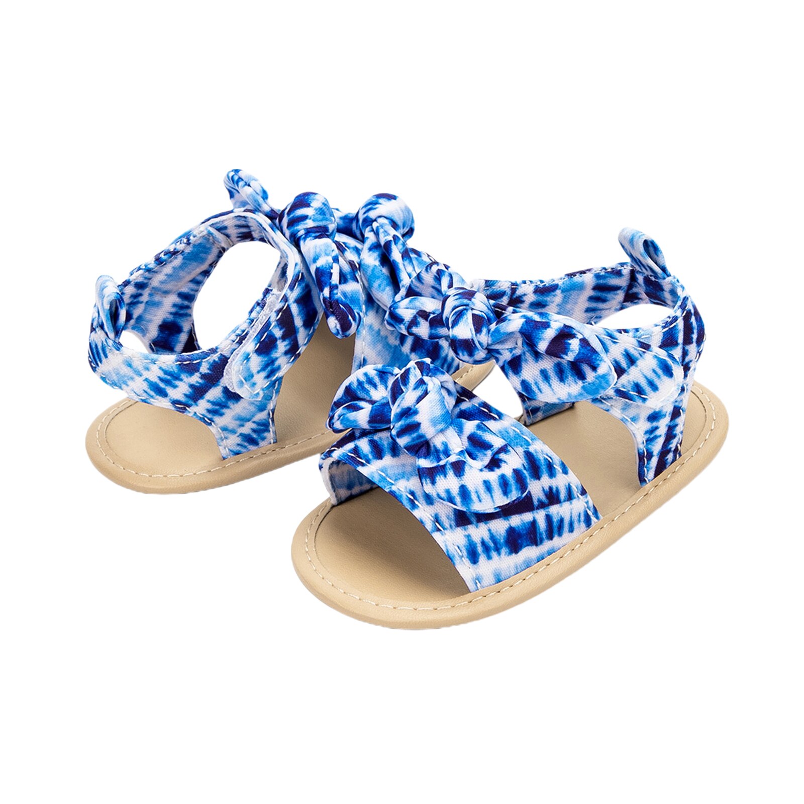 Baby Sandalen, Meisjes Tie-Dye Print Strik Wandelschoenen Schoeisel Voor Zomer, Blauw/Roze, 0-18 Maanden