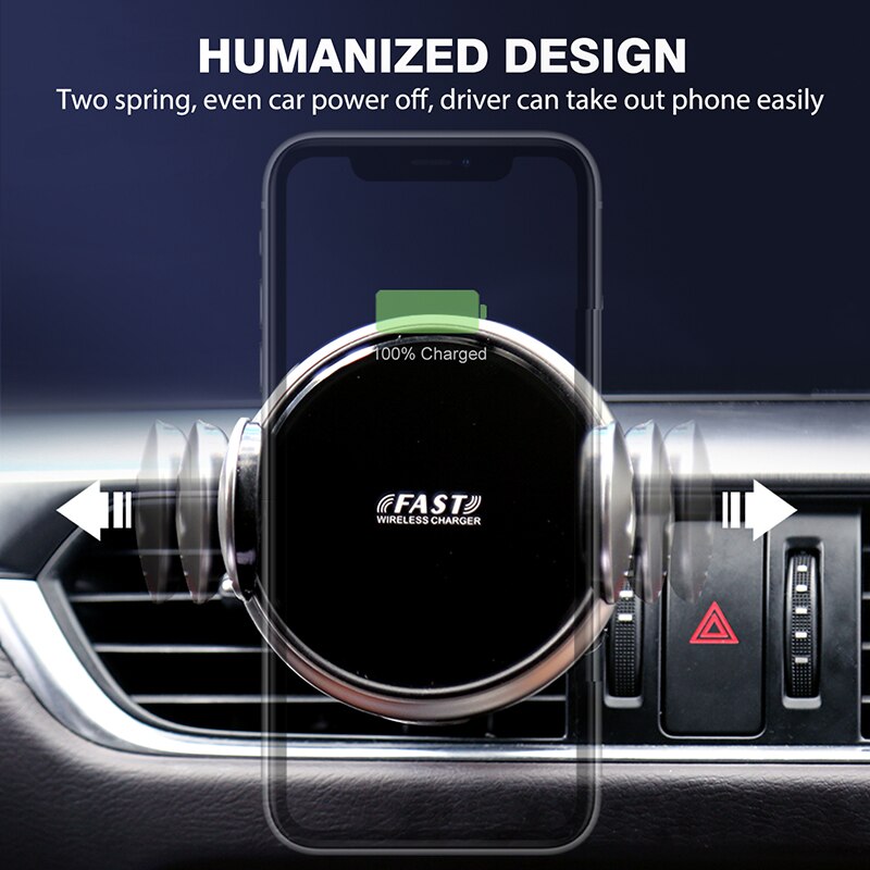 Qi Wireless Car Charger Telefoon Houder Snelle Opladen Smart Sensor Mount Dock Autoclamping Forhuawe Foriphone Forsamsung