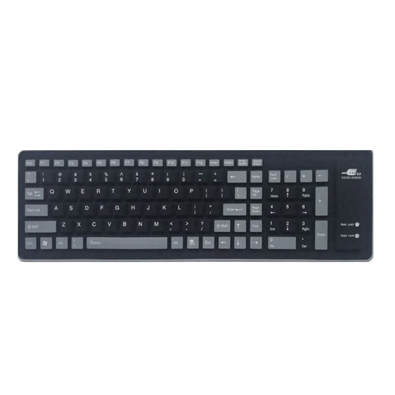 Foldable Silicone Keyboard USB Wired Silicon Flexible Roll Up Soft Keyboard for PC Laptop: Black