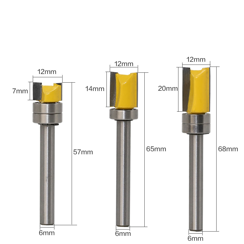 6mm skaft mal trim hengsel freser bit rett endefres trimmer rengjøring flush trim tappefres for trebearbeiding