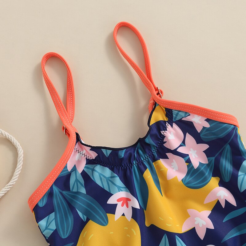 Yiiciovy freundlicher Nette Blumen- drucken Badeanzug Blume Zitrone Druck U-Nacken Spaghetti Gurt Bademode für Mädchen 2-6 jahre Sommer Beachwear