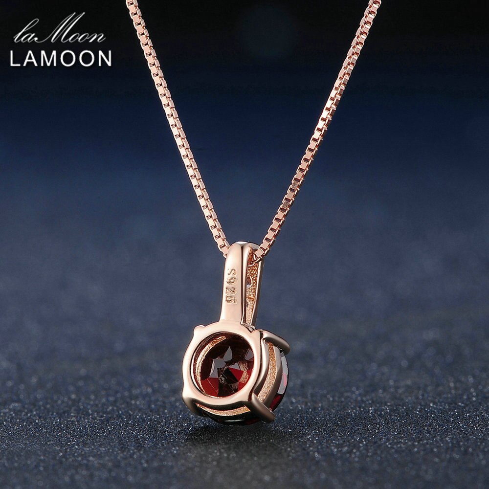 Lamoon 7mm 1,5 ct 100% Natürliche Runde verrotten Granat 925 Sterling Silber Kette Anhänger Halskette Frauen Schmuck S925 LMNI040