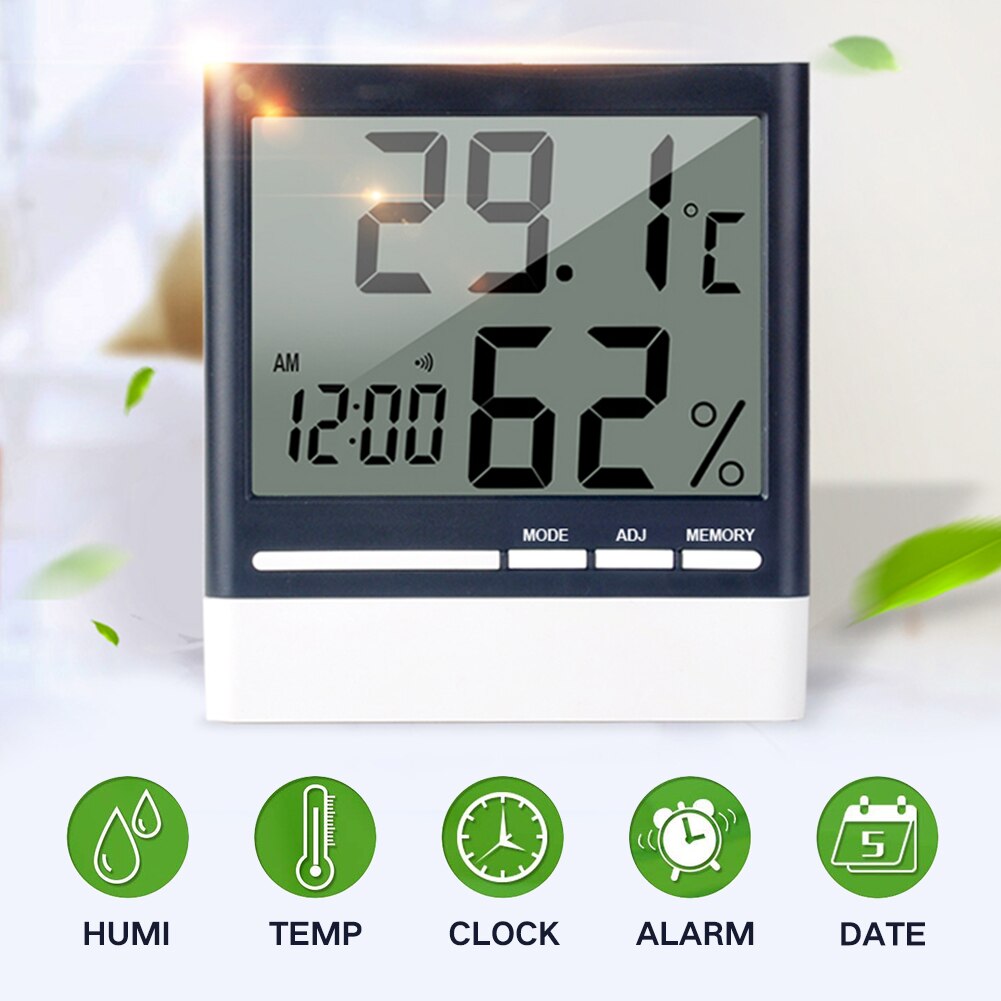 Indoor LCD Display Multifunction Date Sensor Temperature Monitor Digital Thermometer Humidity Large Screen Alarm Hygrometer