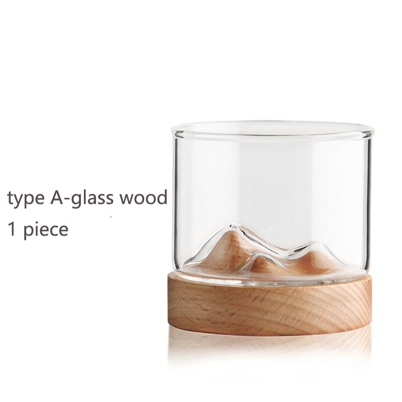 Mountain Whiskey Glass Cup Minimalist Wooden Base Rocks Beer Wine Glasses Juice Cup Bar Hotel Drinkware: 1 piece type A light