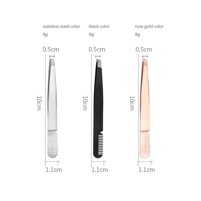 Eyebrow Tweezer With Comb Double Use Stainless Steel Brush Slant Metal Eyelash Extension Nipper For Hair Removal Face Beauty