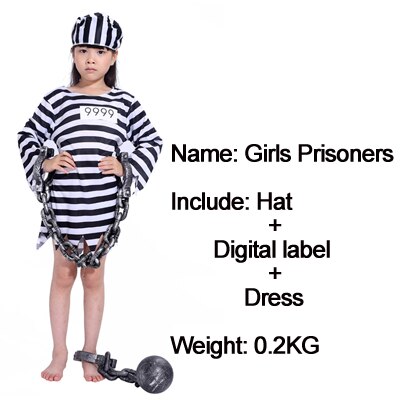 Halloween costume bloody prisoner clothes adult male prison uniform violence female child prisoners serving prison uniform: Girl  L