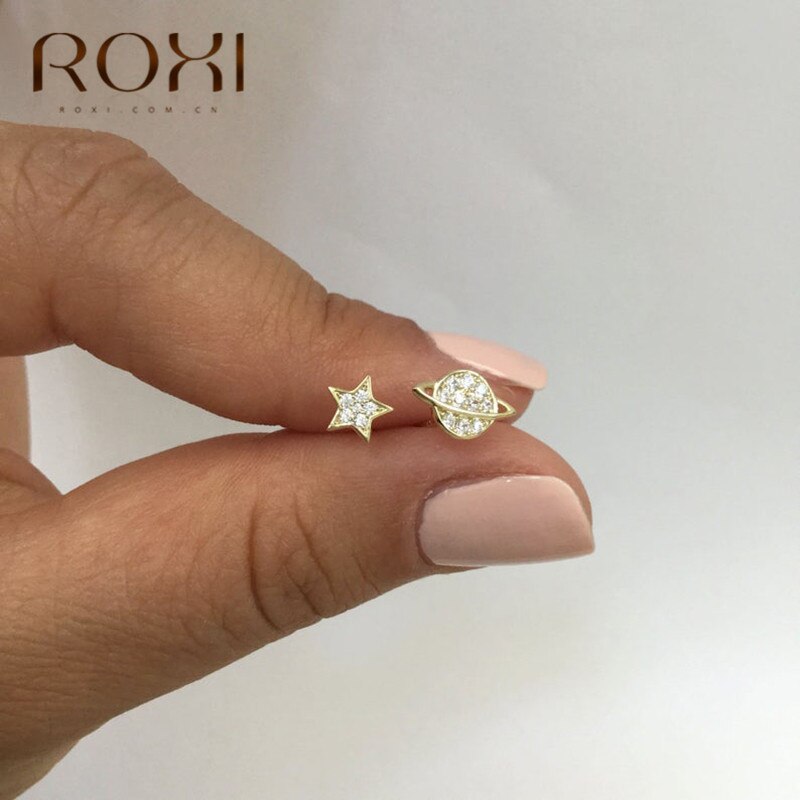 ROXI Asymmetrische Sterne Mond Ohrring 925 Sterling Silber Hypoallergen Nette schick Zucht Ohrringe für Frauen Mädchen Weihnachten Schmuck