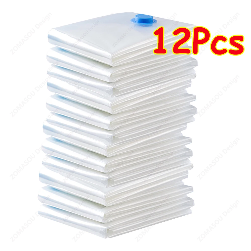 1-24Pcs Vacuum Storage Bags Vacuum Seal Bag Reusable Space Saving Bags Folding Compressed Organizer Bag For Clothes Bedding: L / Blue