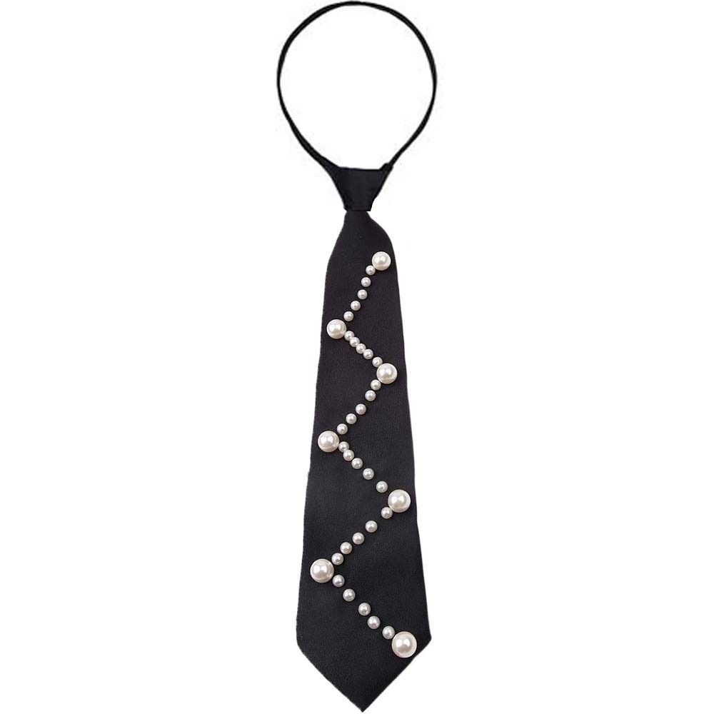 Clothing Decoration Korean Style Pearls Tie Tassels Black Hand-beaded Long Necktie Choker Geometric Decoration Shirt Tie Women: WHITE