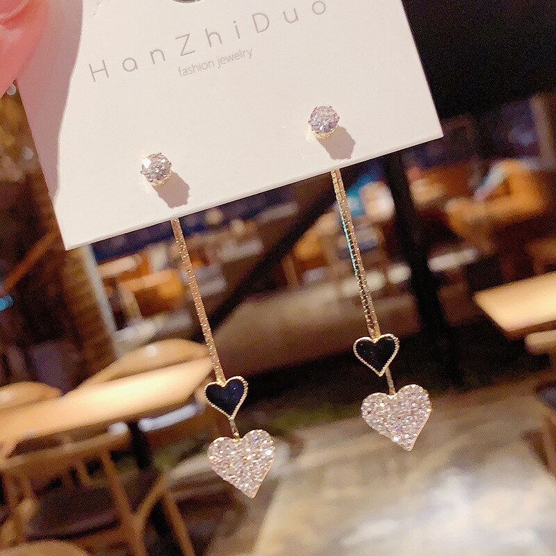 Crystal Liefde Kwastje Perzik Hart Lange Dangle Oorbellen Voor Vrouwen Leuke Zoete Sieraden