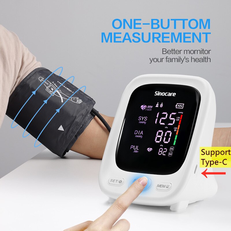 Sinocare-tensiómetro Digital automático para la parte superior del brazo, Monitor de presión arterial, máquina de presión arterial, medidor de frecuencia cardíaca, pantalla LCD