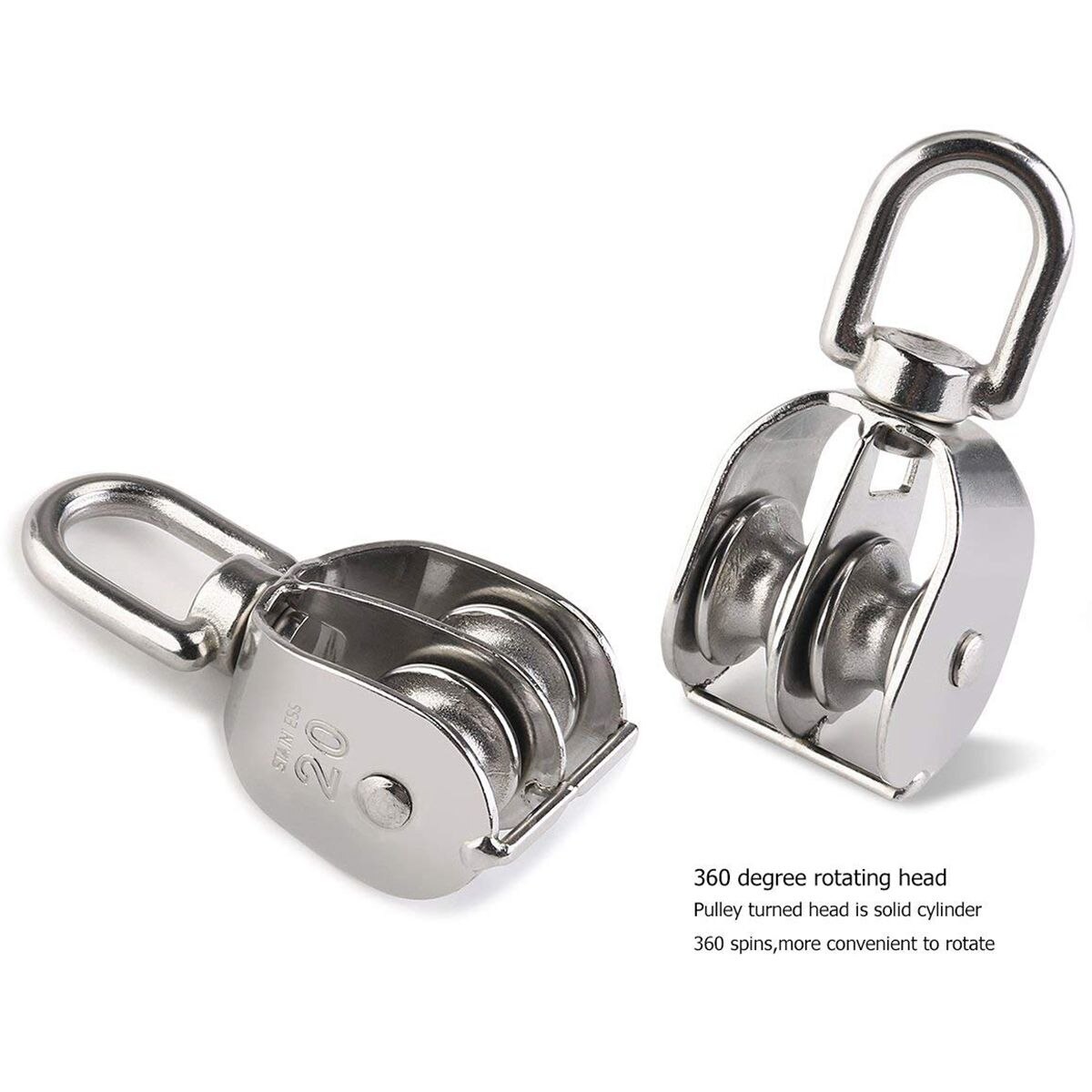 2 PCS Double Pulley Block Stainless Steel 304 Double Swivel Pulley Block Lifting Pulley Block