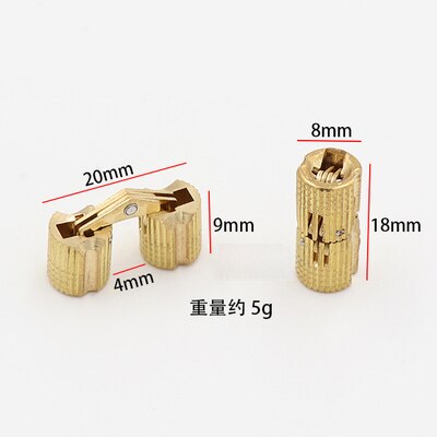 Skjul mini hardware kobberplade hængselrationering skjult hængsel søjle spand krydsord messing hængsel: 8mm