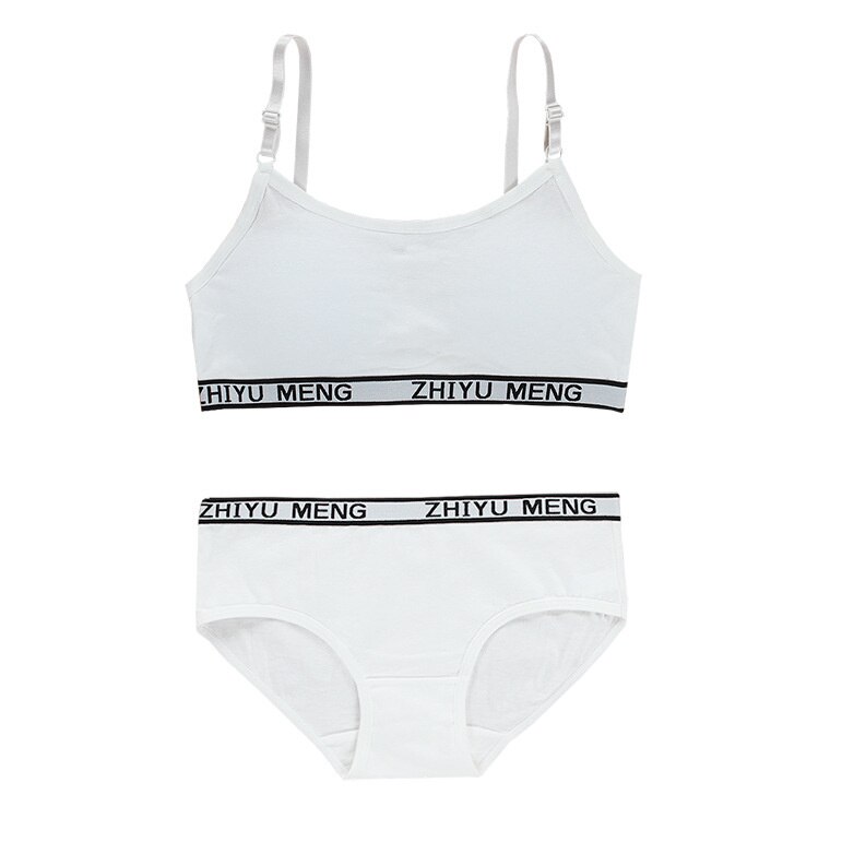 Set reggiseno per ragazze intimo per studenti in cotone regolabile senza spalline ad anello in acciaio reggiseni sportivi per bambini top per ragazze di 12 anni: White