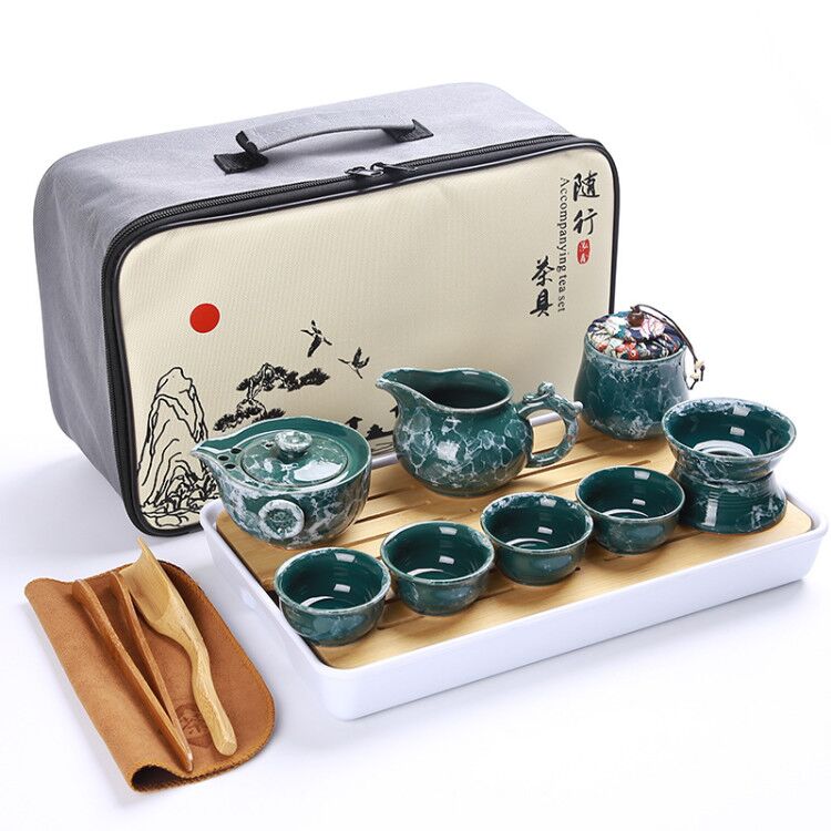 Service À Thé De Voyage En Céramique Noire Avec 2 Tasses - Service À