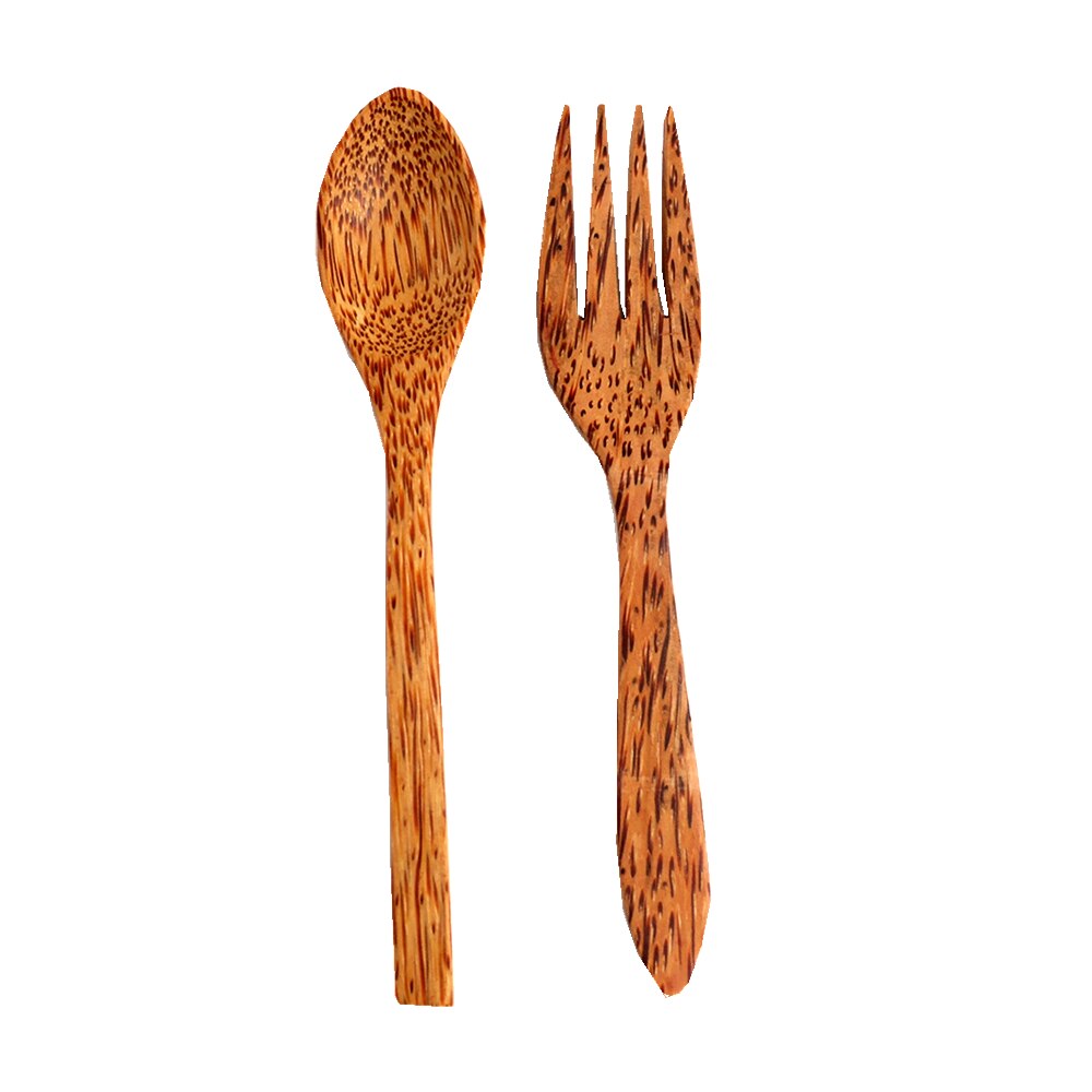 Organic Coconut Palm Wood Cutlery Natural Bamboo Wooden Coconut Fork Spoon Chopsticks for Coconut shell bowl Coconut Cutlery