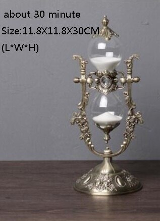 European hourglass timer 15/30min clock sand metal+glass decorative sand hourglasses sand sand timer for desk decoration A06-2: styel1 bronzeL